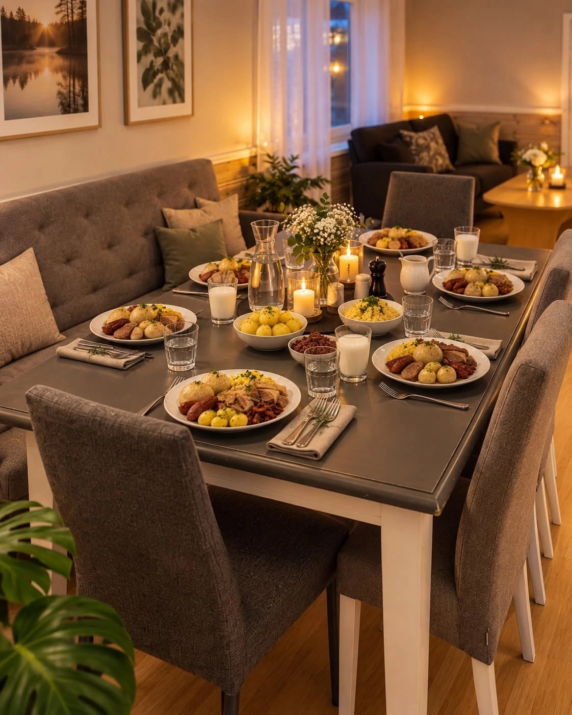 Måltid ved et dekket bord i Liten sal